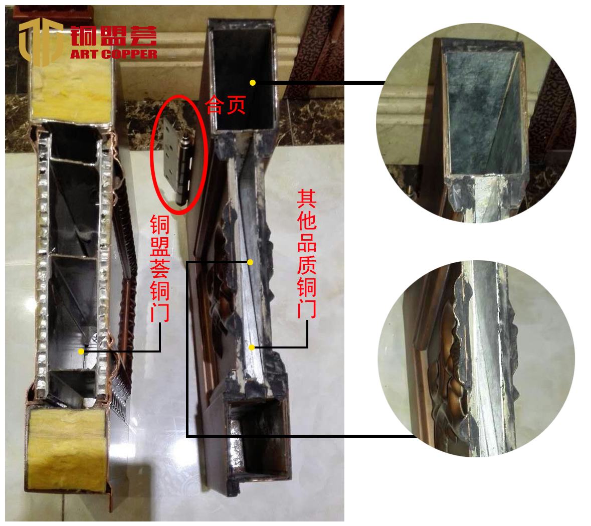 铜盟荟别墅铜门料头对比